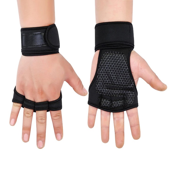 Фитнес и тренировъчни ръкавици за вдигане на тежести, Hggzeg, велкро дизайн на китката, регулируема еластичност, противоплъзгащи и устойчиви на износване, за фитнес и фитнес, L, черни