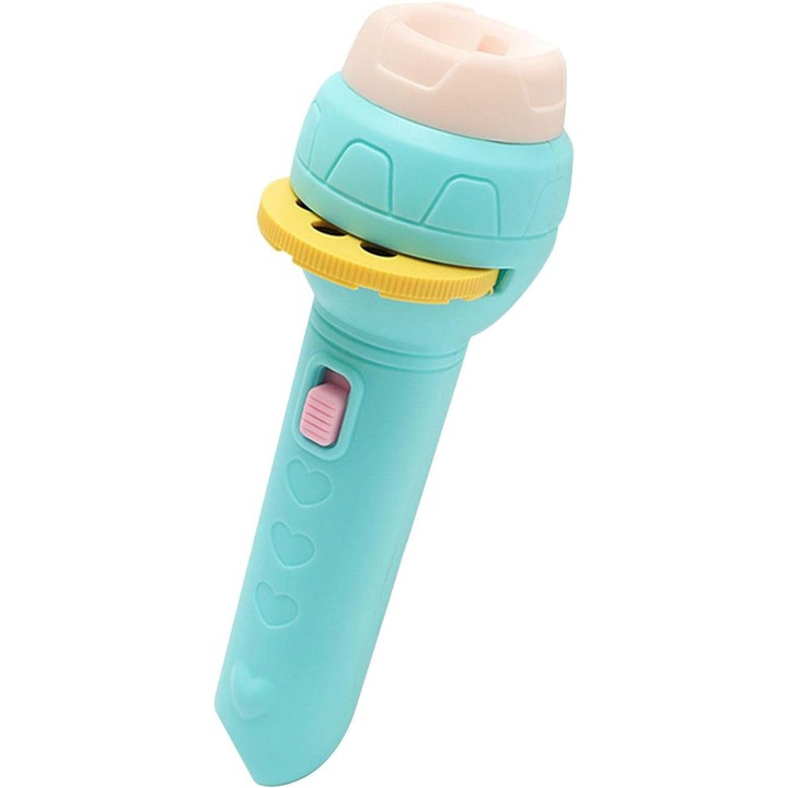 Mini Proiector de jucarie pentru copii, cu animale, fructe, plante, pesti, 48 imagini, turcoaz, SARALMA®