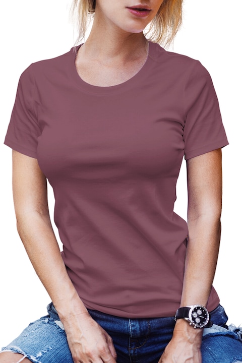 Tricou dama din bumbac 100%, Simple Regular Fit, Mov inchis