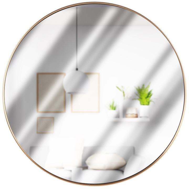 Oglinda De Perete, Orion, Rotunda, Pentru Living, Hol, Dormitor, Ideala Pentru Interioare Clasice Si Moderne, Rama Din Lemn, 50 Cm, Aur