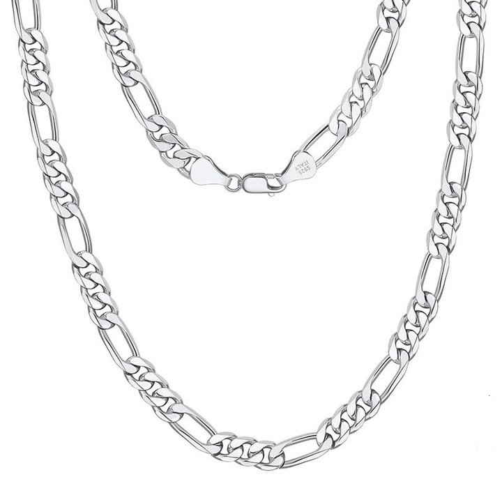 Colier lant pentru barbati din argint, model Figaro 60 cm, argint 925