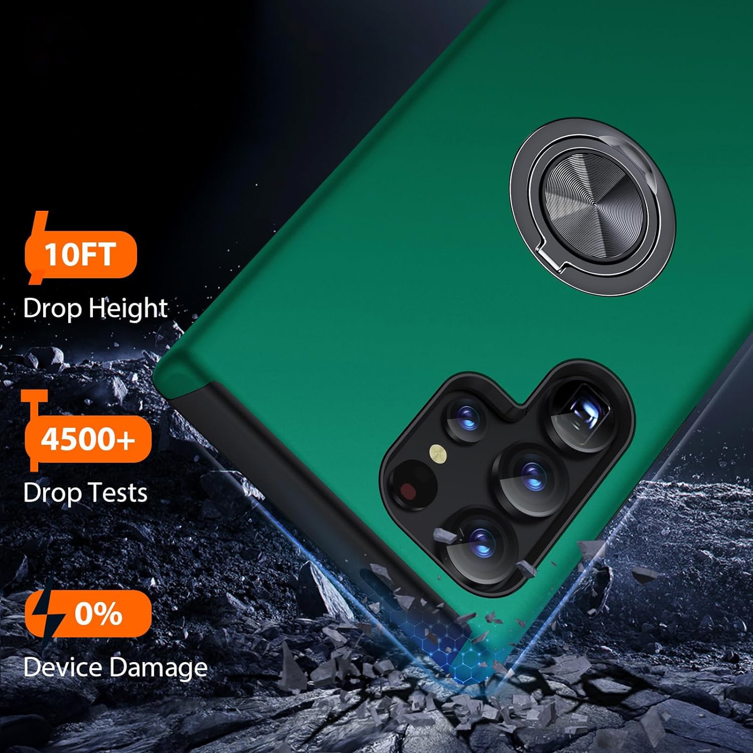 Husa pentru Samsung Galaxy S24 ULTRA, inel rotativ si Kickstand 360°, Protectie Militara Antisoc, cu disipare termica, Verde