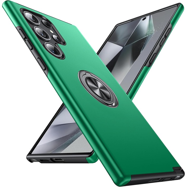 Husa pentru Samsung Galaxy S24 Ultra, MobileSmart, Hibrid Antisoc, Inel Rotativ 360° Magnetic pentru Suport Auto, Verde