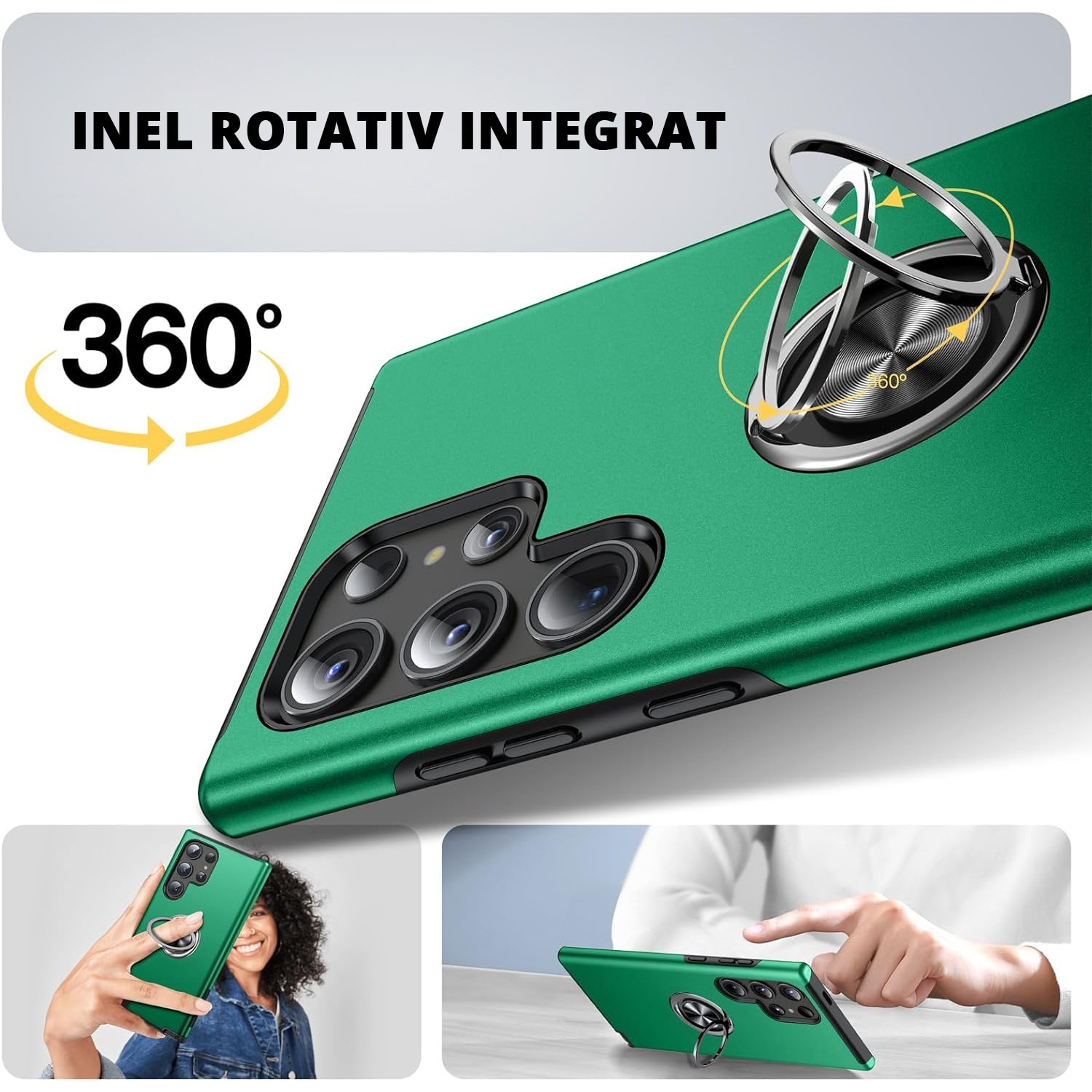 Husa pentru Samsung Galaxy S24 ULTRA, inel rotativ si Kickstand 360°, Protectie Militara Antisoc, cu disipare termica, Verde