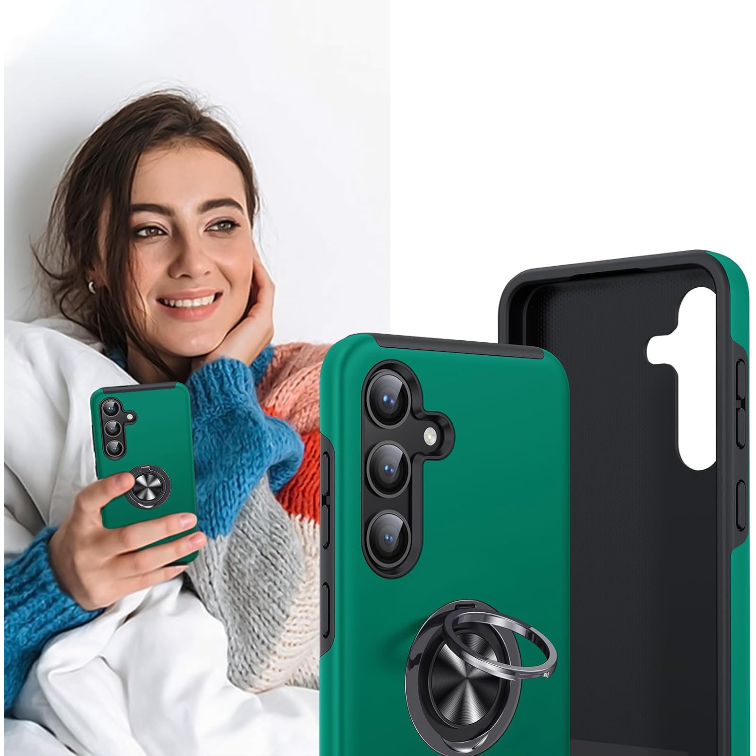 Husa pentru Samsung Galaxy S24, inel rotativ si Kickstand 360°, Protectie Militara Antisoc, cu disipare termica, Verde