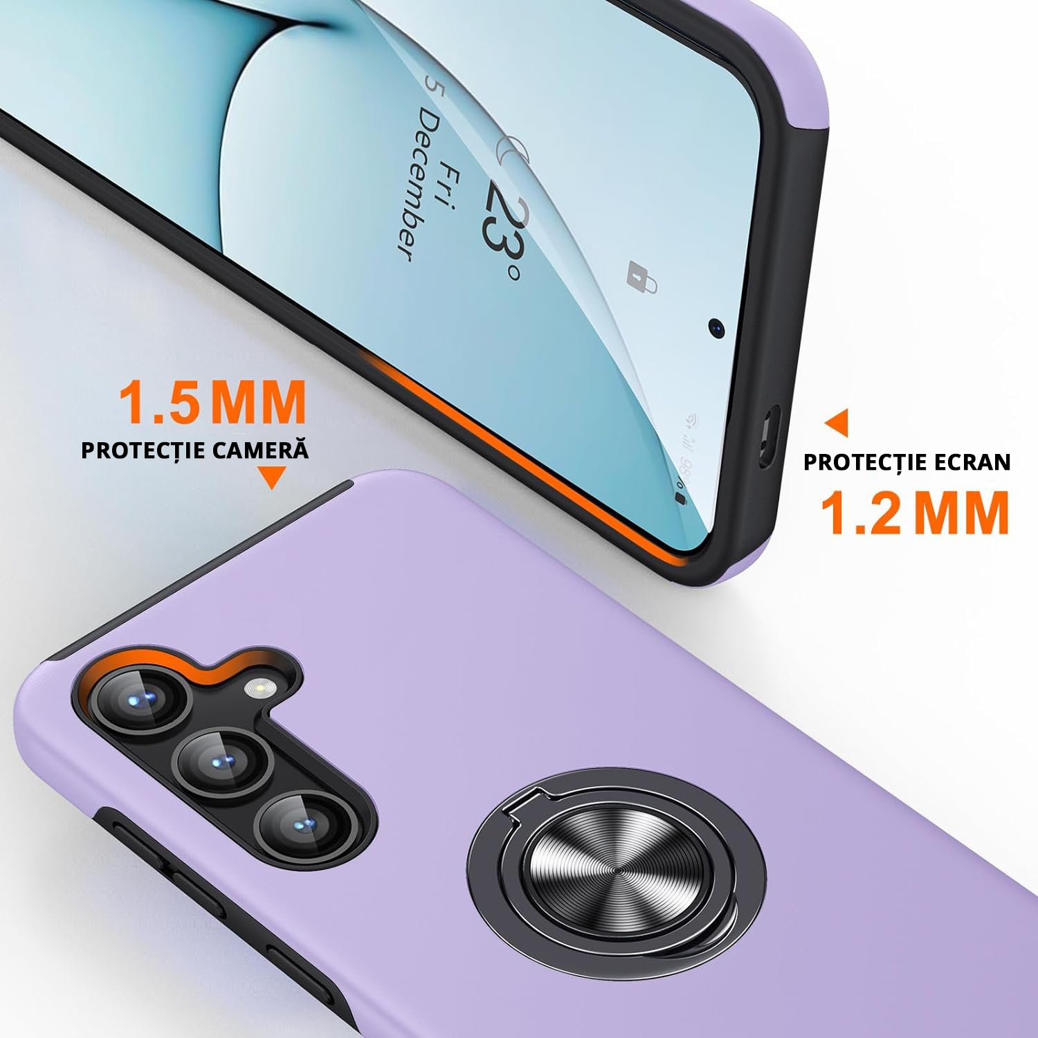 Husa pentru Samsung Galaxy S24 PLUS, inel rotativ si Kickstand 360°, Protectie Militara Antisoc, cu disipare termica, Purple