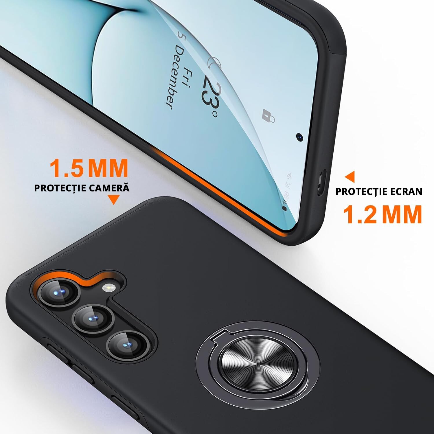 Husa pentru Samsung Galaxy S24, MobileSmart, Hibrid Antisoc, Inel Rotativ 360° Magnetic pentru Suport Auto, Negru
