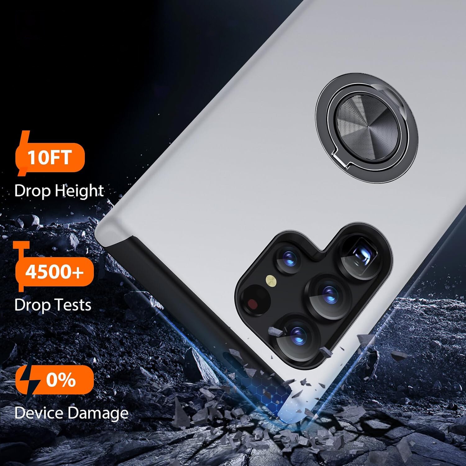Husa pentru Samsung Galaxy S24 ULTRA, inel rotativ si Kickstand 360°, Protectie Militara Antisoc, cu disipare termica, Silver