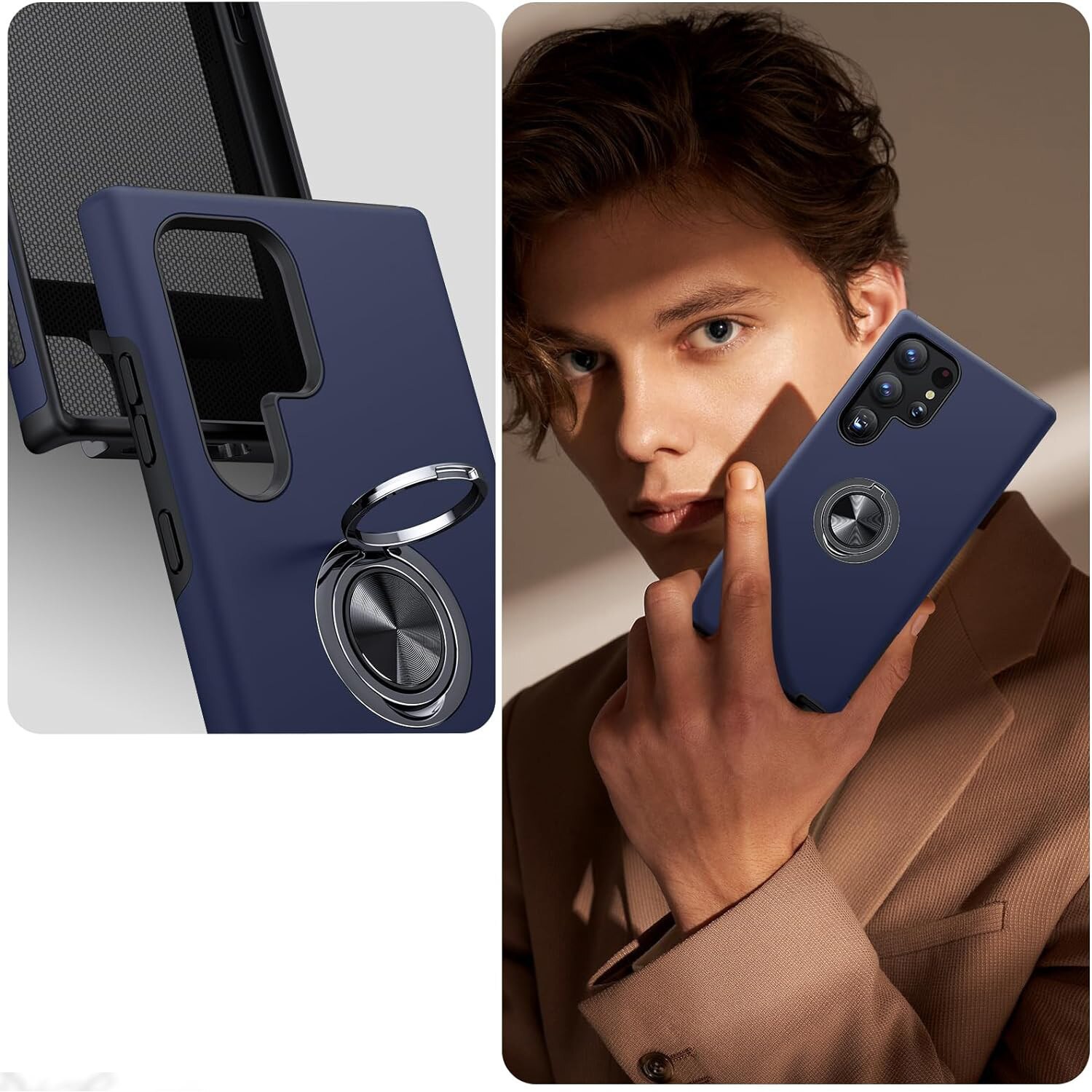 Husa pentru Samsung Galaxy S24 ULTRA, inel rotativ si Kickstand 360°, Protectie Militara Antisoc, cu disipare termica, Blue