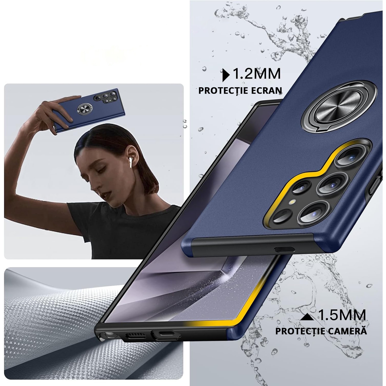 Husa pentru Samsung Galaxy S24 ULTRA, inel rotativ si Kickstand 360°, Protectie Militara Antisoc, cu disipare termica, Blue