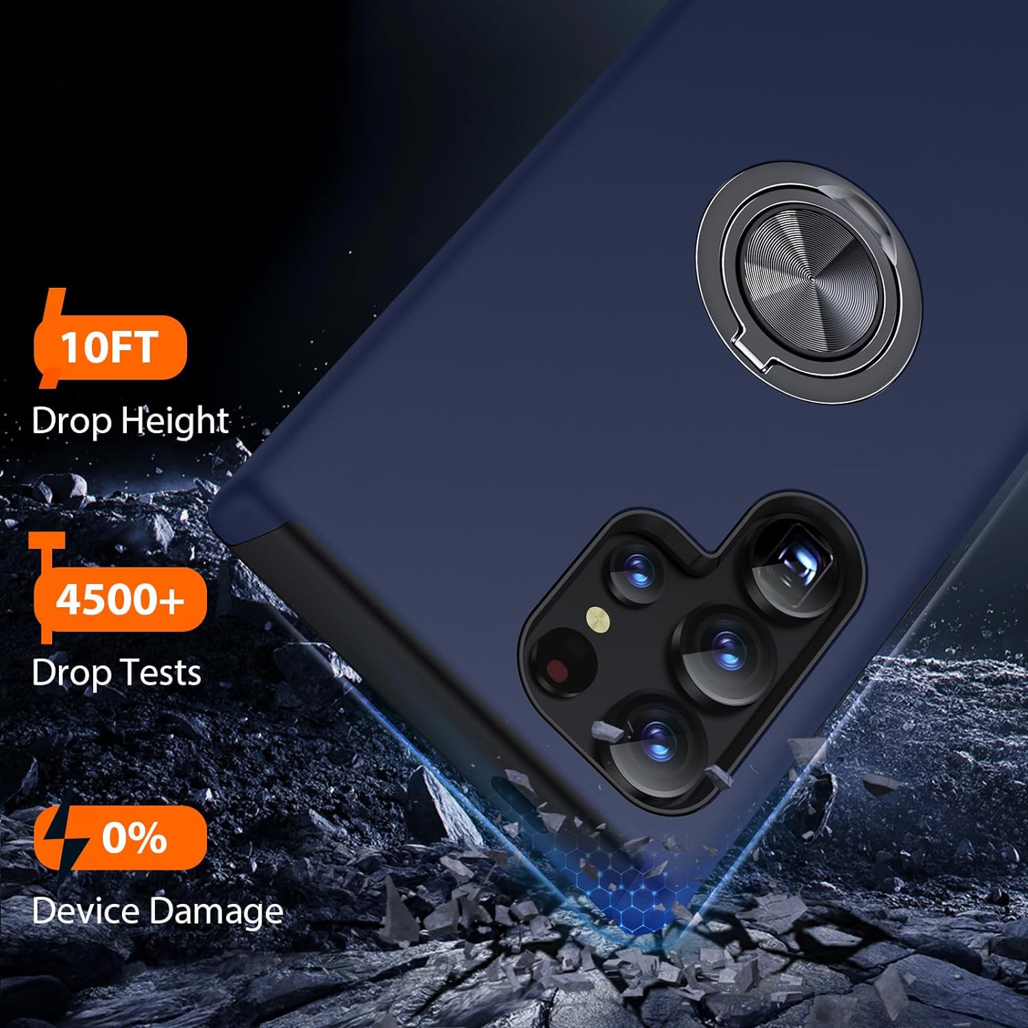 Husa pentru Samsung Galaxy S24 ULTRA, inel rotativ si Kickstand 360°, Protectie Militara Antisoc, cu disipare termica, Blue