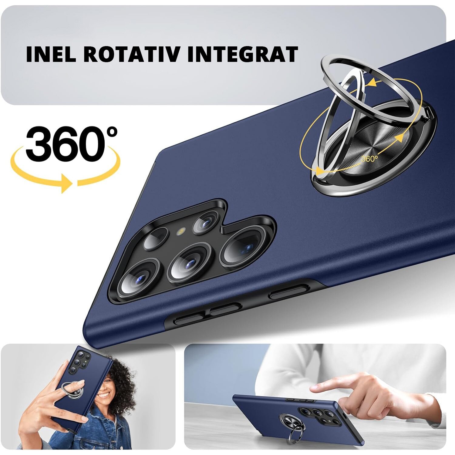 Husa pentru Samsung Galaxy S24 ULTRA, inel rotativ si Kickstand 360°, Protectie Militara Antisoc, cu disipare termica, Blue
