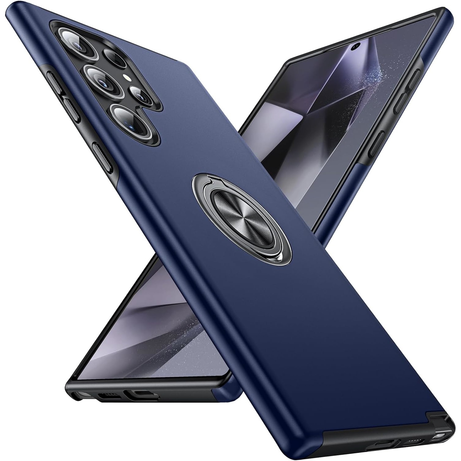 Husa pentru Samsung Galaxy S24 ULTRA, inel rotativ si Kickstand 360°, Protectie Militara Antisoc, cu disipare termica, Blue