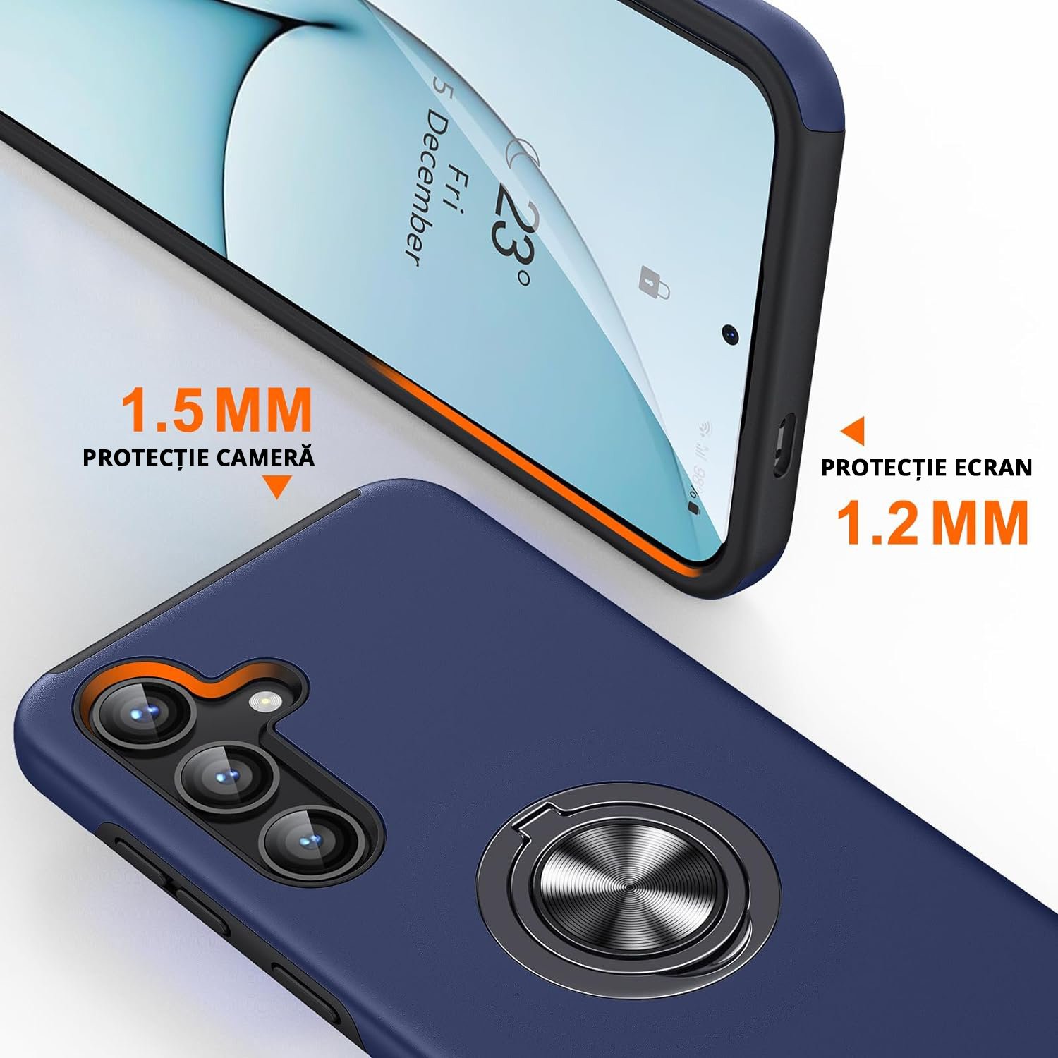 Husa pentru Samsung Galaxy S24, inel rotativ si Kickstand 360°, Protectie Militara Antisoc, cu disipare termica, Blue