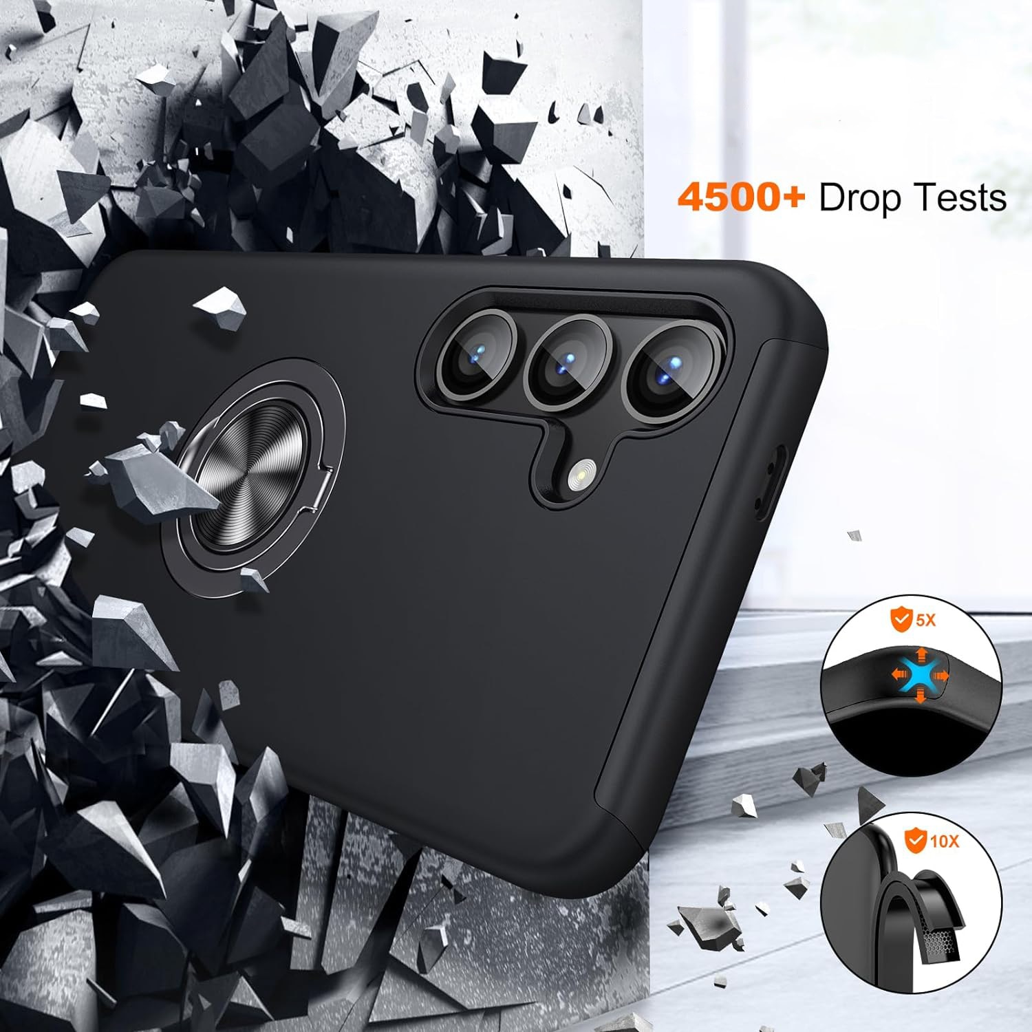 Husa pentru Samsung Galaxy S24, inel rotativ si Kickstand 360°, Protectie Militara Antisoc, cu disipare termica, Negru