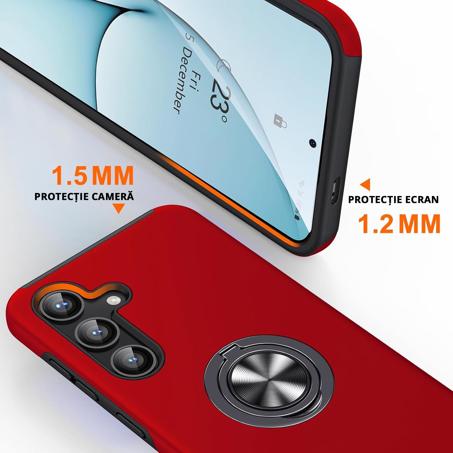Husa pentru Samsung Galaxy S24 PLUS, inel rotativ si Kickstand 360°, Protectie Militara Antisoc, cu disipare termica, Rosu