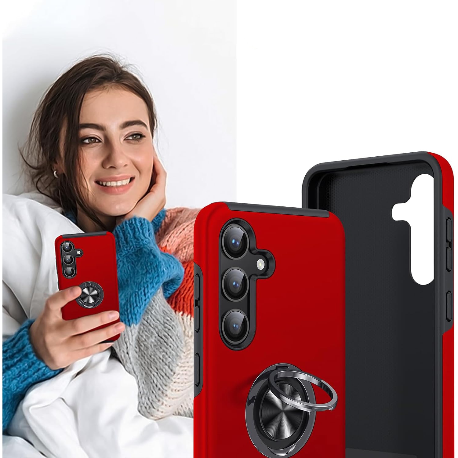 Husa pentru Samsung Galaxy S24 PLUS, inel rotativ si Kickstand 360°, Protectie Militara Antisoc, cu disipare termica, Rosu