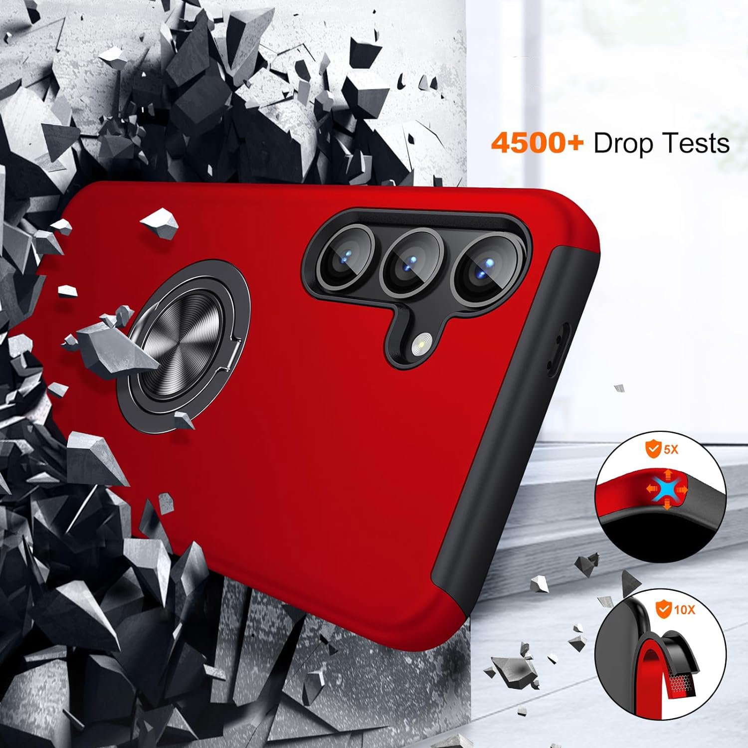 Husa pentru Samsung Galaxy S24 PLUS, inel rotativ si Kickstand 360°, Protectie Militara Antisoc, cu disipare termica, Rosu