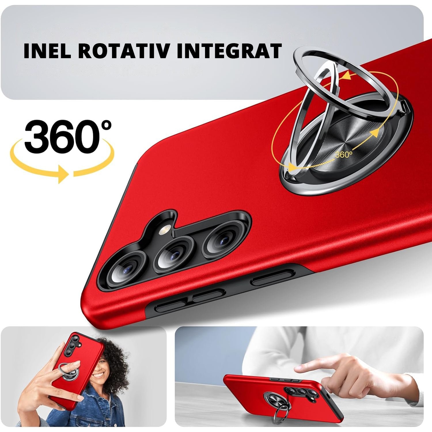 Husa pentru Samsung Galaxy S24 PLUS, inel rotativ si Kickstand 360°, Protectie Militara Antisoc, cu disipare termica, Rosu