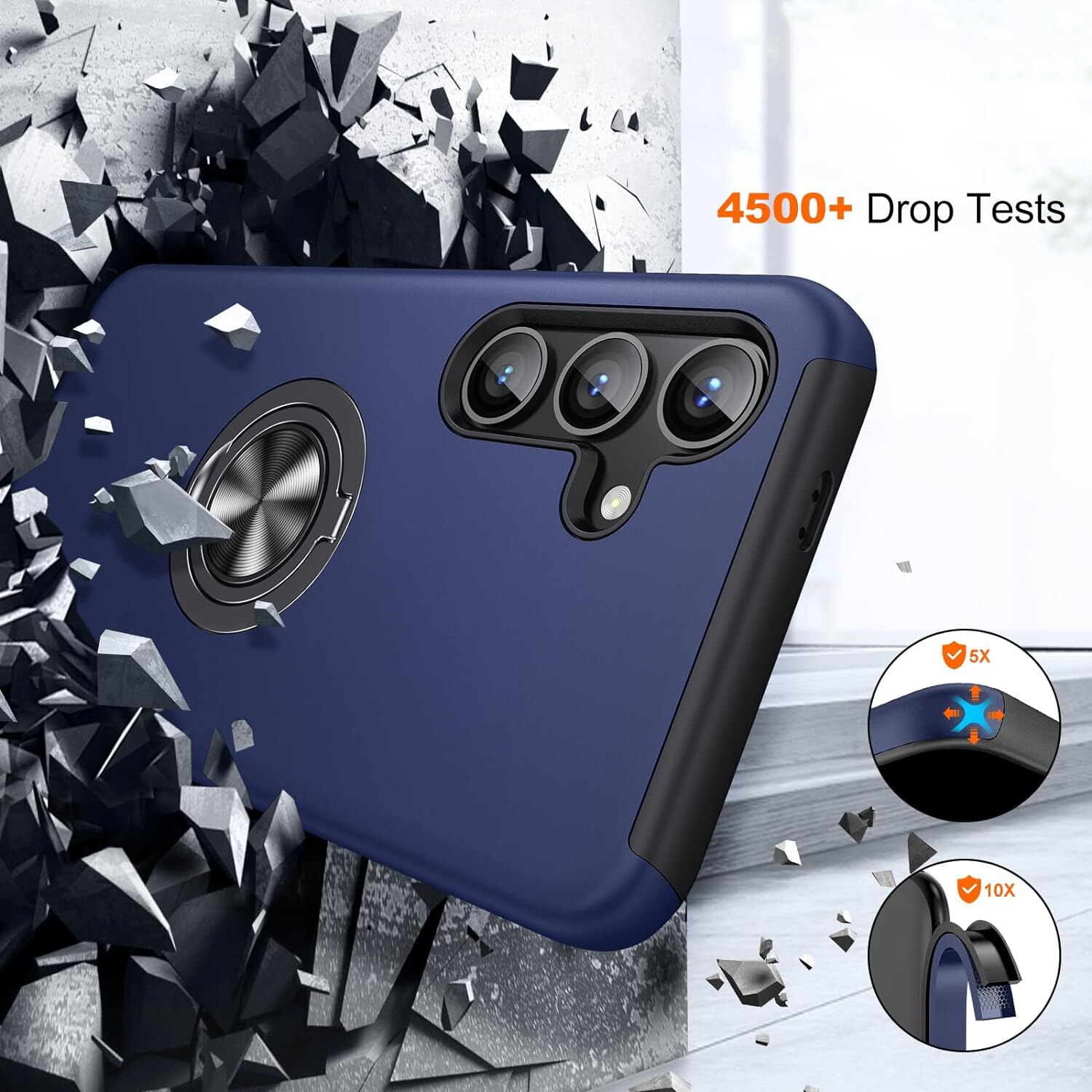 Husa pentru Samsung Galaxy S24, inel rotativ si Kickstand 360°, Protectie Militara Antisoc, cu disipare termica, Blue