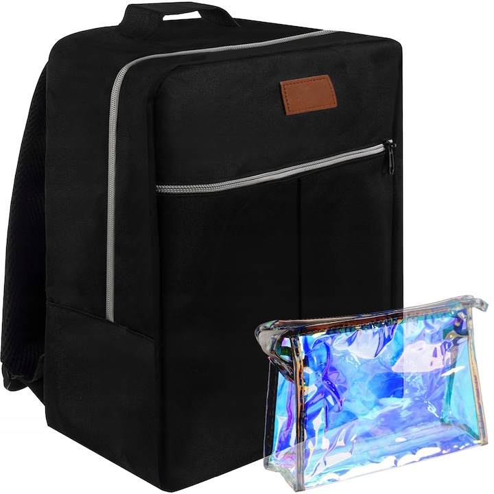 Многофункционална раница за пътуване/спорт, Zola, водоустойчив материал, идеална за самолет, включена козметична чанта, 38 x 24 x 18 cm, черна