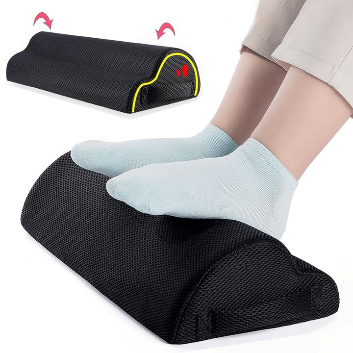 Suport pentru picioare GEOMATAN®, ortopedic, design ergonomic, forma de nor, multifunctional, ideal pentru birou si acasa, imbunatateste postura, reduce oboseala, confort si relaxare, husa lavabila si respirabila, negru intens