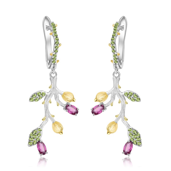 Cercei din argint cu pietre semipretioase - Subtle Thorns 5 cm