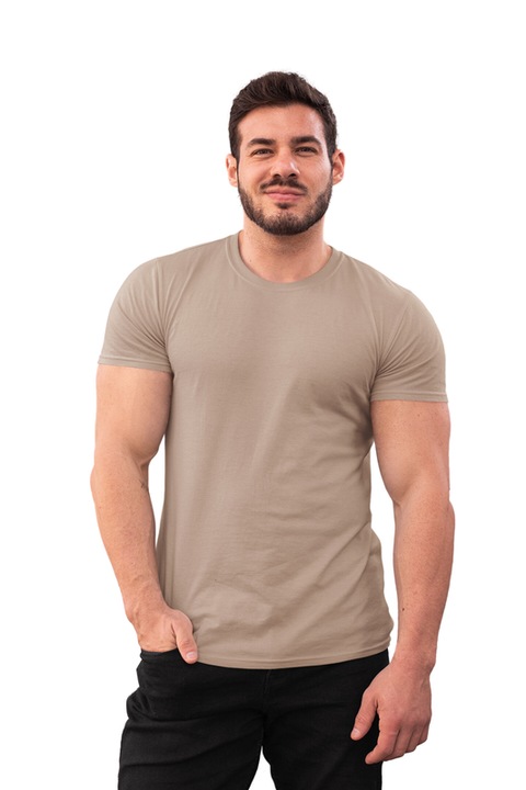 Tricou barbat din bumbac 100%, Casual, Regular Fit, Maro nisip