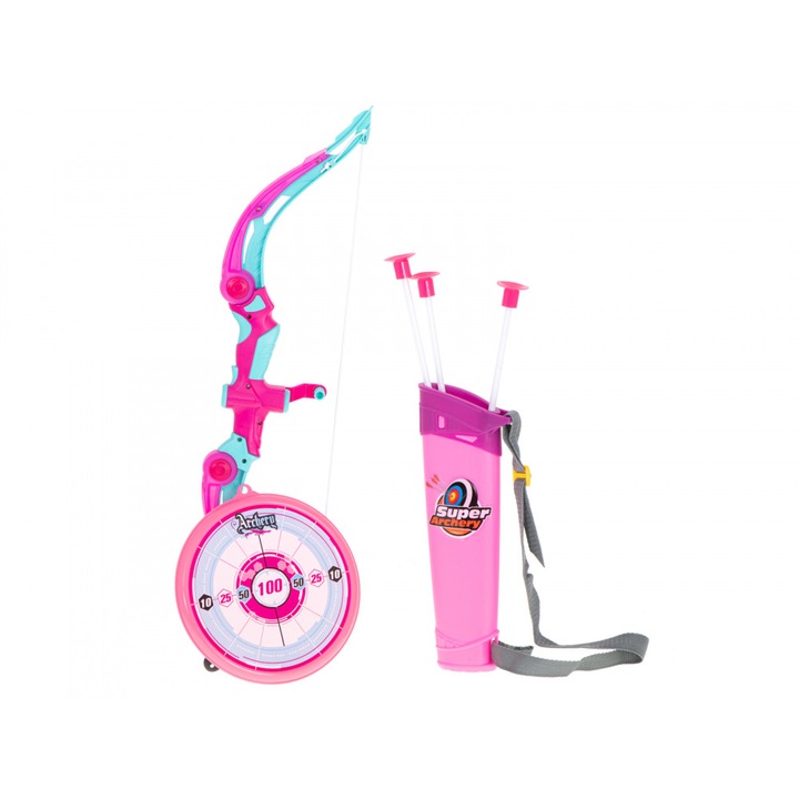 Set de tragere Arc cu Sageti si Tinta Pink