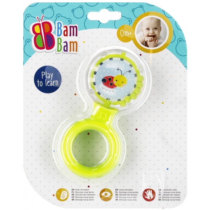 Играчка дрънкаща топка Bam Bam, 16x20x3 см