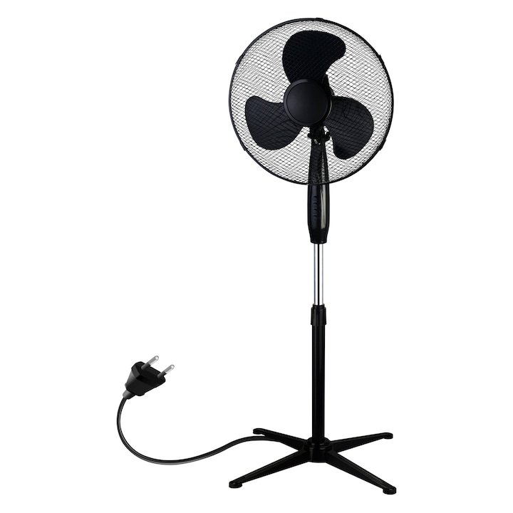 Стоящ вентилатор, Extralink Bryza ESF-40D-BL, 45W, 3 перки, 3 скорости, Регулиране на наклона, Стабилна основа, Предна защитна решетка, 40 см диаметър, Черен