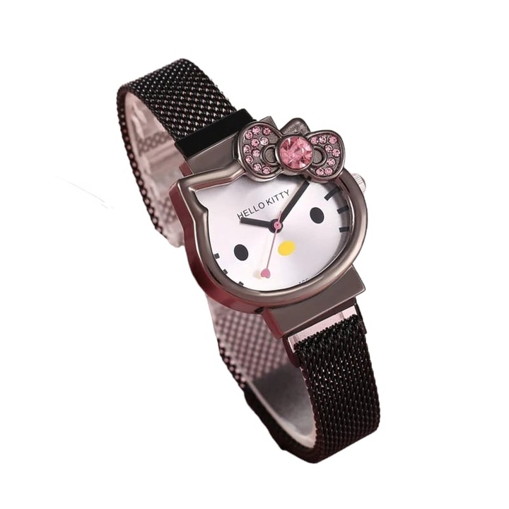 Ceas Copii Negru design pisica cu bratara magnetica reglabila QUARTZ CDQZ106