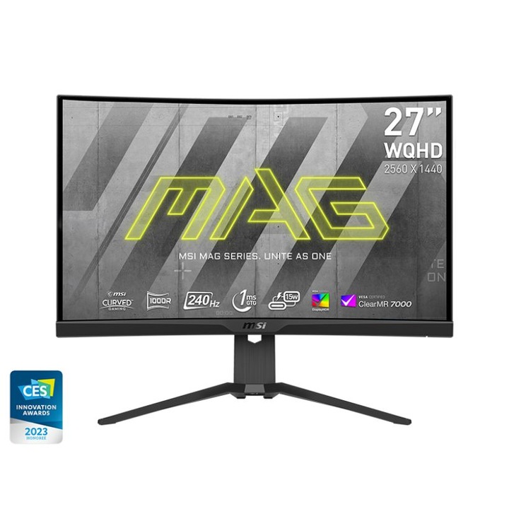 MSI Monitor GAMING MAG 275CQRXF Ívelt 27" WQHD 2560x1440 240Hz Rapid VA 1000R, 2500:1 CR, 300nits, 1ms, 2x HDMI,DP,USB-C