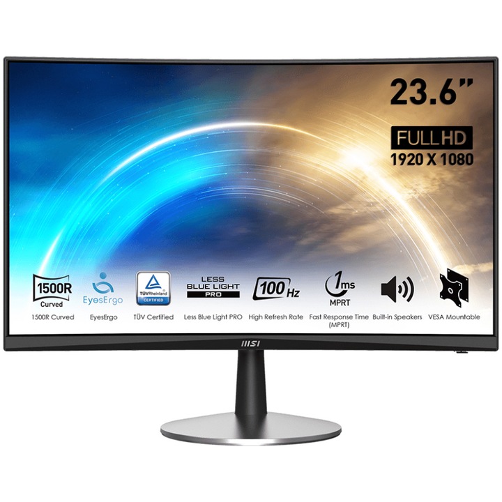 Monitor ívelt MSI PRO MP2422C, 23,6" Full HD, VA, 100Hz, 1ms, HDMI, dönthető