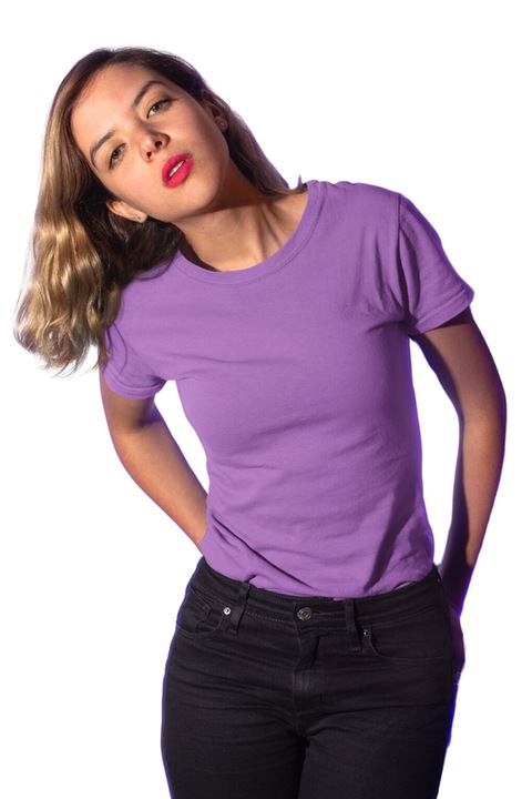 Tricou dama din bumbac 100%, Simple Regular Fit, Violet