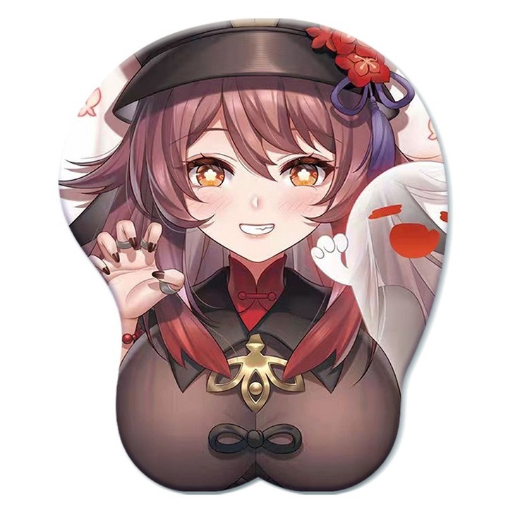 Mouse pad Anime, 3D, silicon/Lycra/polyuretan, protectie pentru incheietura mainii, 25x21 cm, antiderapant, rosu