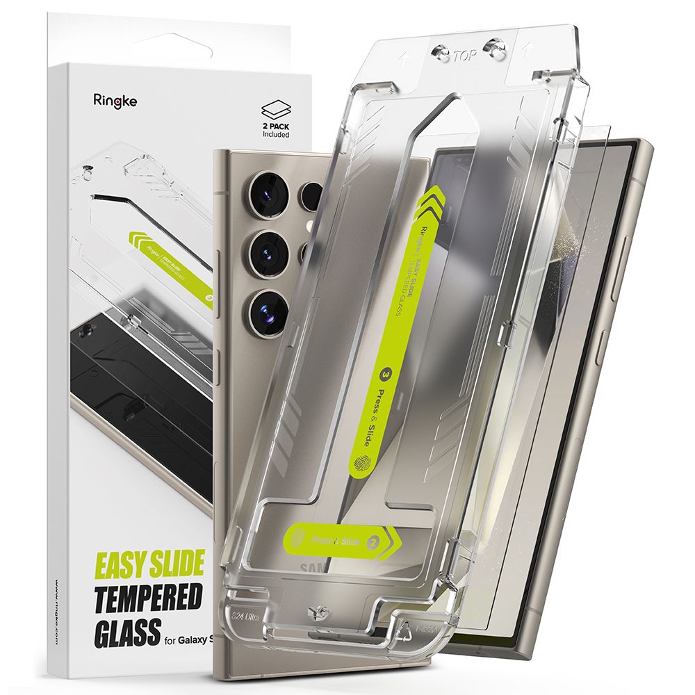 Set 2 folii sticla cu sistem de montare Ringke Easy Slide compatibil cu Samsung Galaxy S24 Ultra Clear