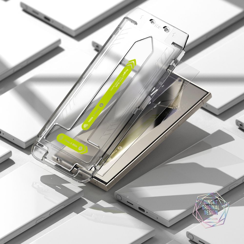 Set 2 folii sticla cu sistem de montare Ringke Easy Slide compatibil cu Samsung Galaxy S24 Ultra Clear