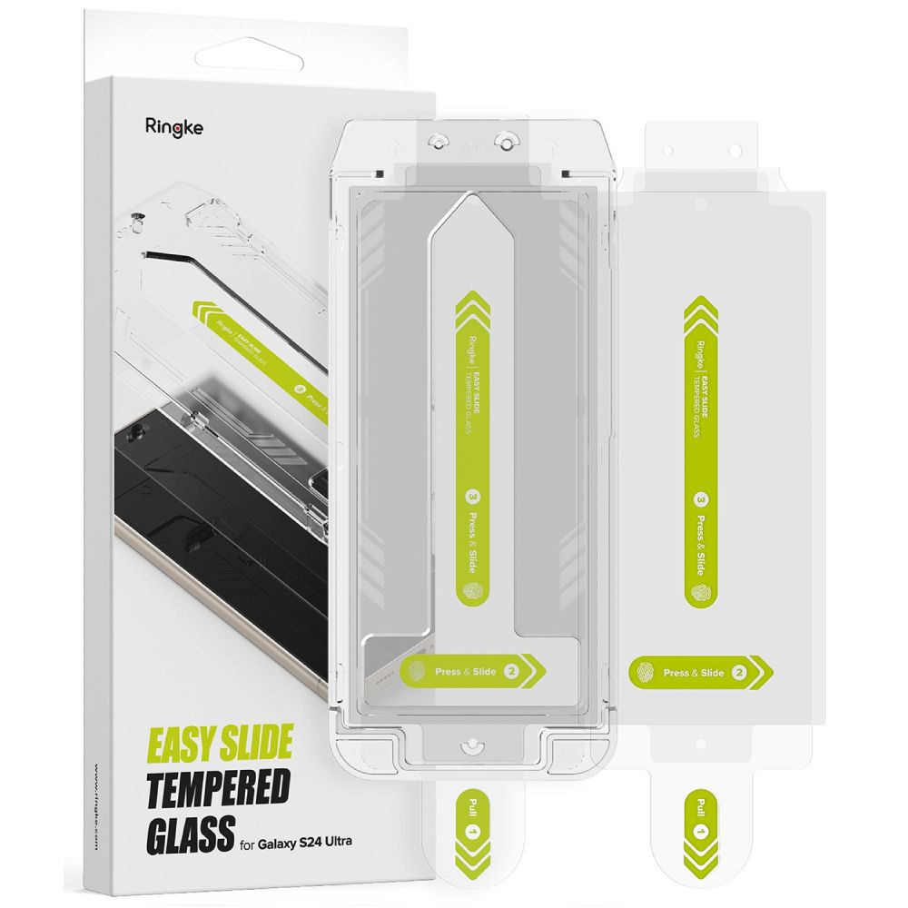 Set 2 folii sticla cu sistem de montare Ringke Easy Slide compatibil cu Samsung Galaxy S24 Ultra Clear