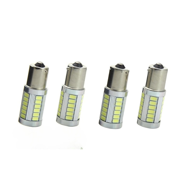 Set 4 Becuri LED Auto, BA15S, 1156, 6000K, Alb Rece, 12V, 900 lm, Dactylion®