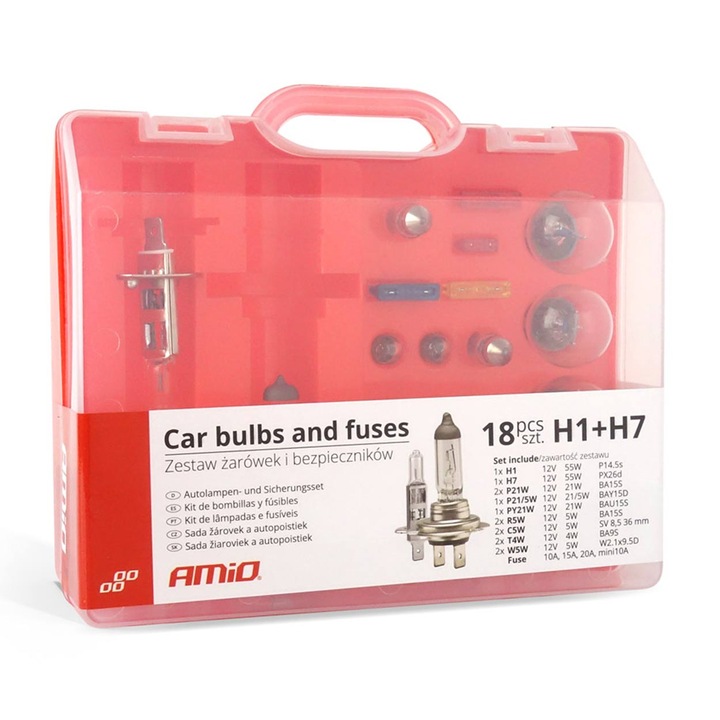 Set becuri si sigurante auto H1+H7, 18 buc