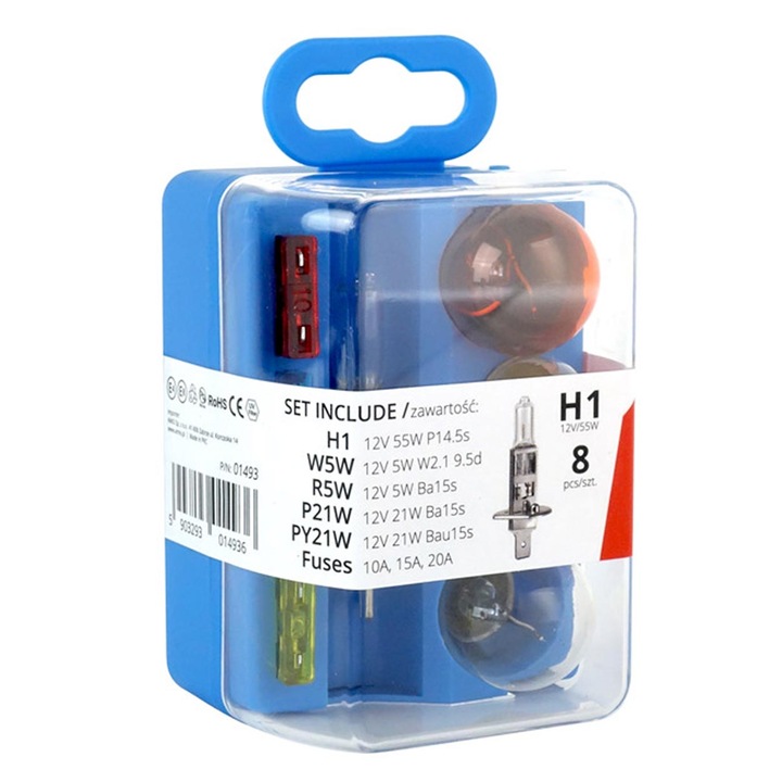 Set becuri si sigurante auto H1, 8 buc