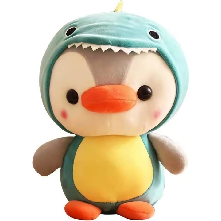 Jucarie de plus Malvys®, Pinguinul Dino, Albastru/Gri, 23 cm
