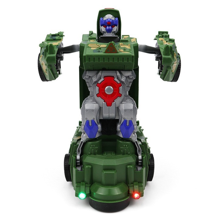 Tanc transformabil in robot, 2 in 1, cu lumina si sunete, rotire 360 grade, Culoare camuflaj
