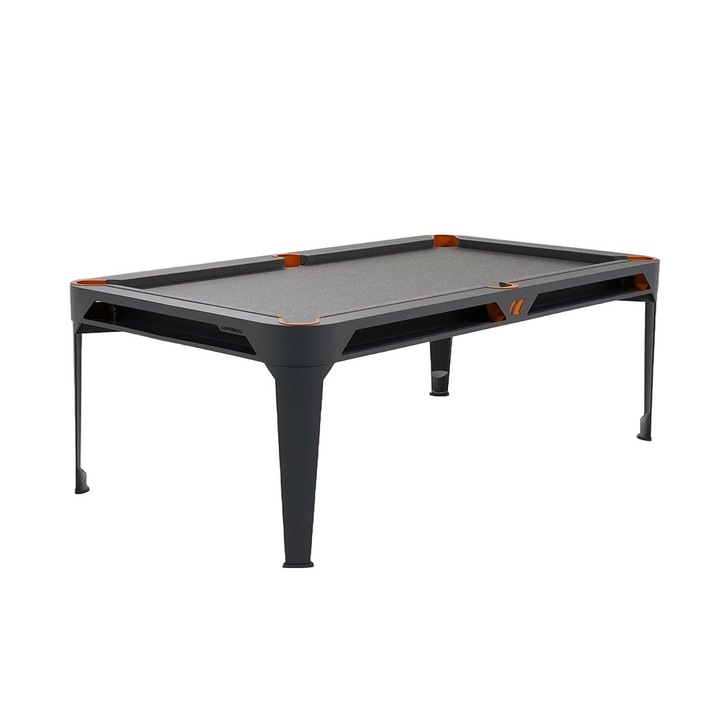 Masa de biliard 2in1 Cornilleau, Hyphen Pool, 190 x 95 cm, poate fi folosita si ca masa de dining, ideala pentru exterior si interior, suprafata de joc impermeabila, inaltime ajustabila, finisaj laminat, design elegant, accesorii incluse, antracit/gri
