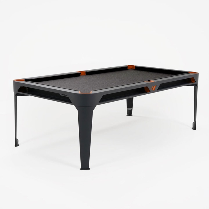 Masa de biliard 2in1 Cornilleau, Hyphen Pool, 190 x 95 cm, poate fi folosita si ca masa de dining, ideala pentru exterior si interior, suprafata de joc impermeabila, inaltime ajustabila, finisaj laminat, design elegant, accesorii incluse, antracit