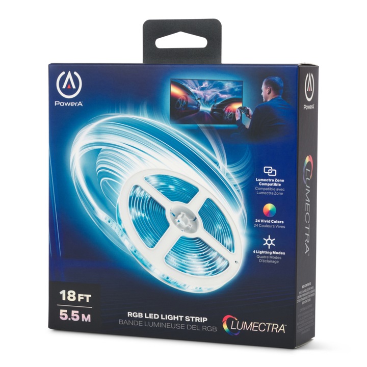 Светеща лента RGB LED, PowerA Lumectra, 5,5 м, 10 нива на яркост, 4 режима на светене, Персонализирана, Бял