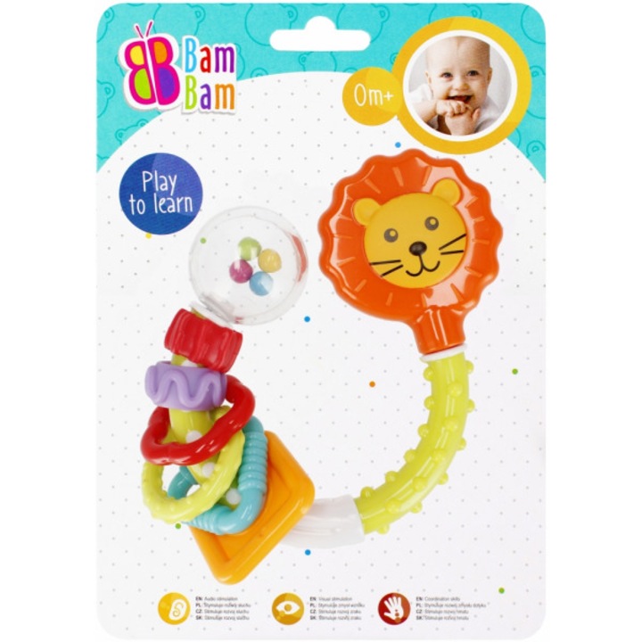 Играчка дрънкалка Bam Bam - Лъв, 15.20.4 см, 0+ месеца