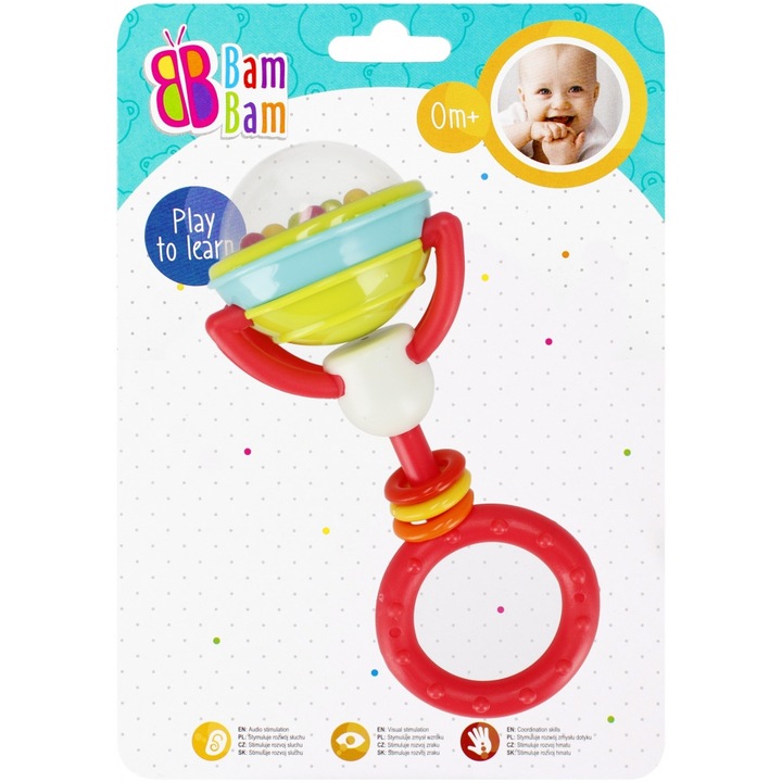 Играчка дрънкалка Bam Bam - Lollipop, 15x20x6 см, 0+ месеца