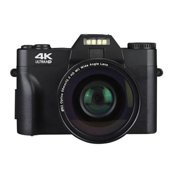 Aparat foto digital, 4K, autofocus, cu card de memorie de 64 GB, compact, 48 milioane de pixeli HD, display pliabil de 3,0 inchi, negru